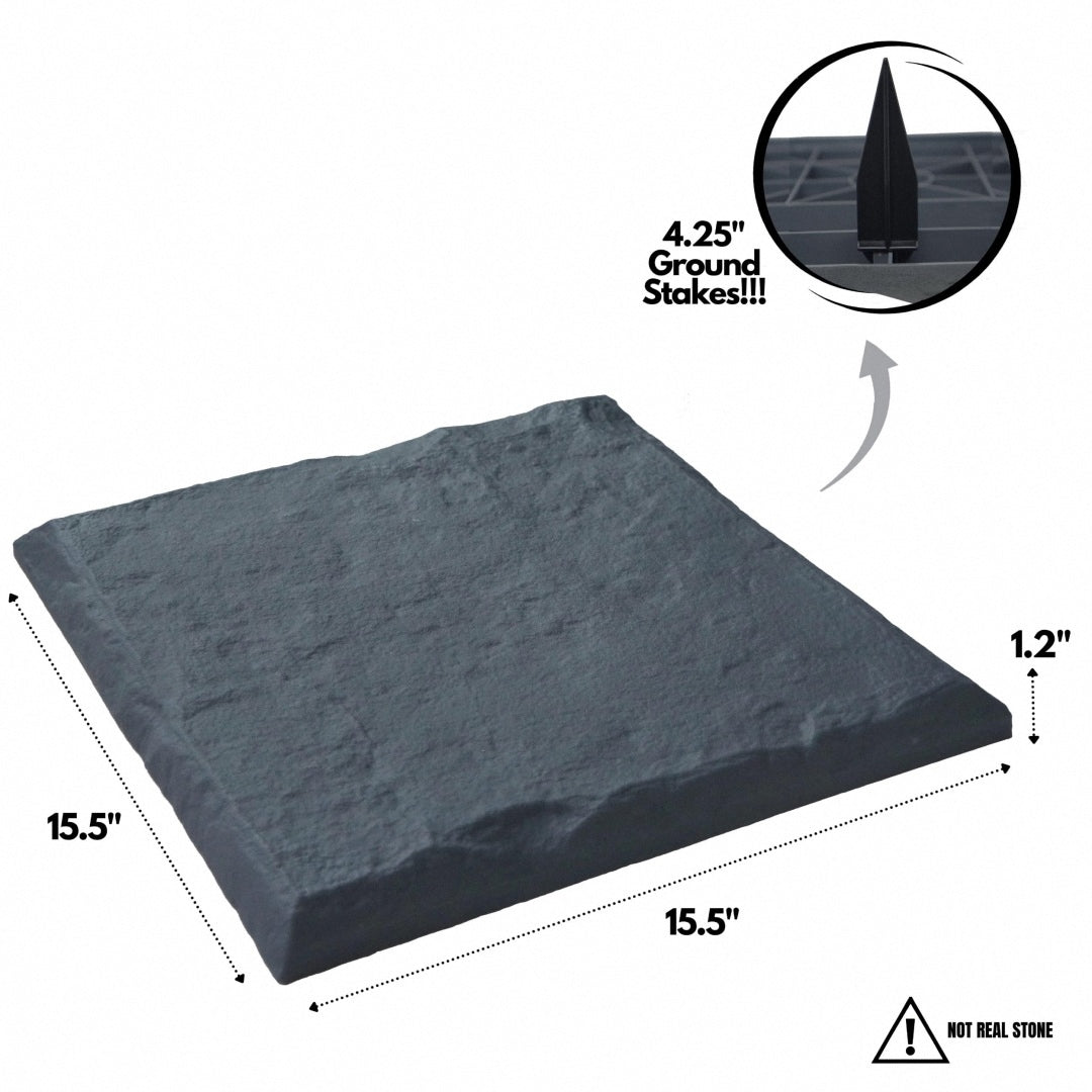 15.5 Interlocking Garden Stepping Stones – Slate Grey Resin Pavers (8 or 16-Pack) 🌿 | Extra-Wide Ground Stakes for Stability – Bonus Rubber Mallet with 16-Pack 🔨 | Weatherproof, Easy Install for Lawn & Pathways