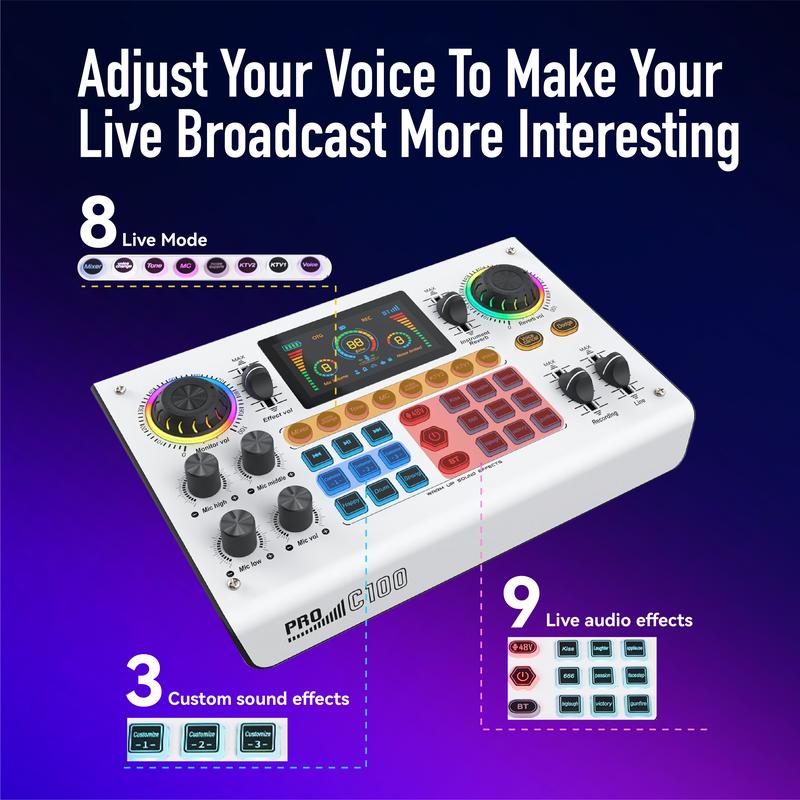 Hot Limited Time Low Price - HiCall C100PRO-P15 Live Audio Mixer, 48V Digital Sound Card, Dual DSP Chips,