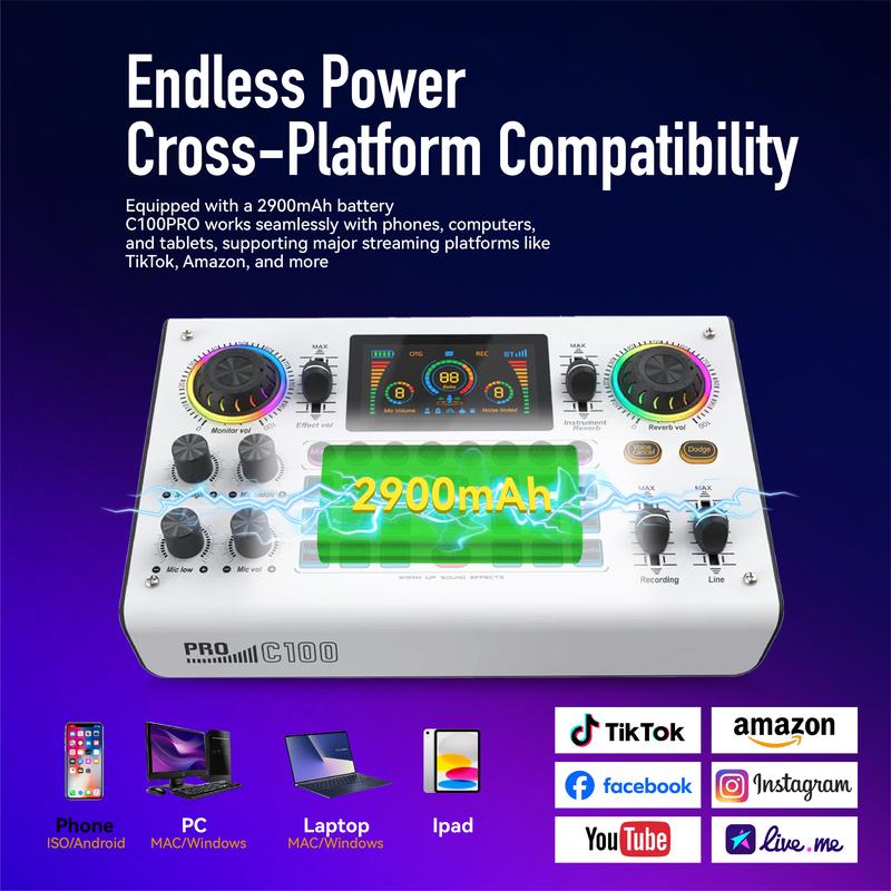 Hot Limited Time Low Price - HiCall C100PRO-P15 Live Audio Mixer, 48V Digital Sound Card, Dual DSP Chips,