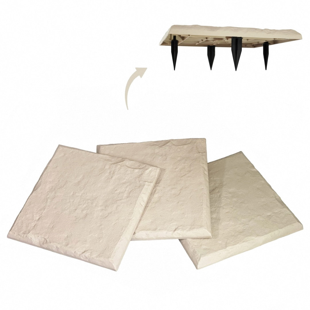 15.5 Interlocking Garden Stepping Stones – Slate Grey Resin Pavers (8 or 16-Pack) 🌿 | Extra-Wide Ground Stakes for Stability – Bonus Rubber Mallet with 16-Pack 🔨 | Weatherproof, Easy Install for Lawn & Pathways