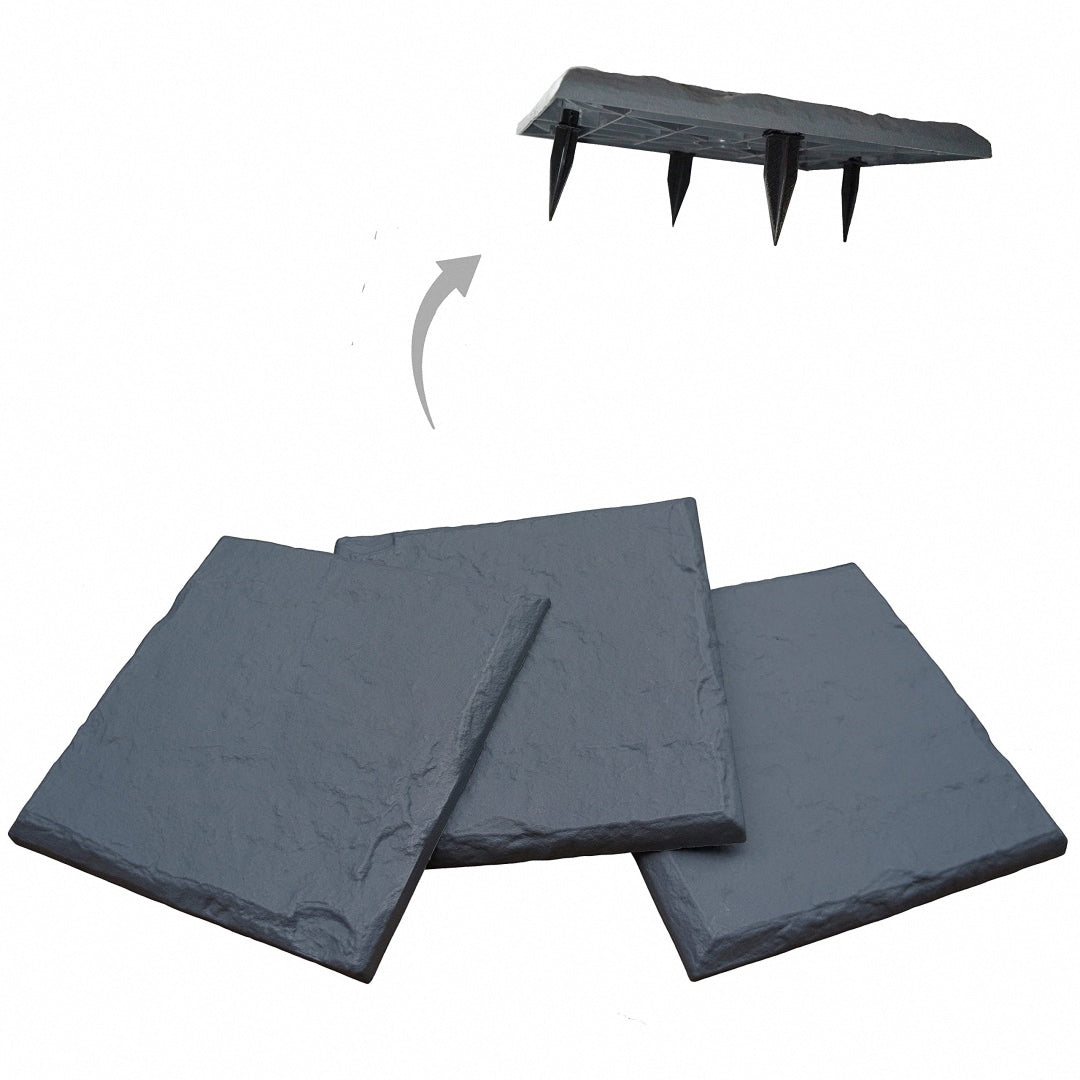 15.5 Interlocking Garden Stepping Stones – Slate Grey Resin Pavers (8 or 16-Pack) 🌿 | Extra-Wide Ground Stakes for Stability – Bonus Rubber Mallet with 16-Pack 🔨 | Weatherproof, Easy Install for Lawn & Pathways