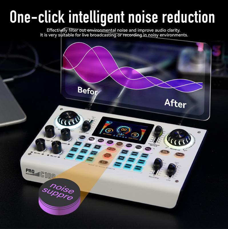 Hot Limited Time Low Price - HiCall C100PRO-P15 Live Audio Mixer, 48V Digital Sound Card, Dual DSP Chips,